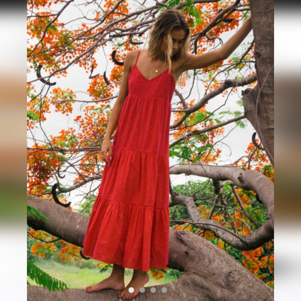 NWT Billabong Dance Away Smocking Back Cotton Maxi Dress Size XS but Oversized